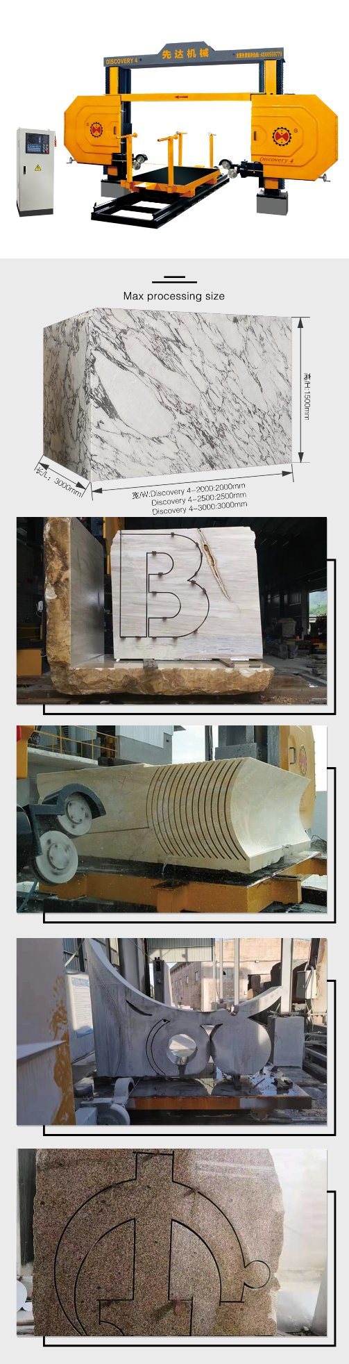 2500x1300mm Meja Kerja 7.5kw Diamond Wire Saw Machine Granite 0