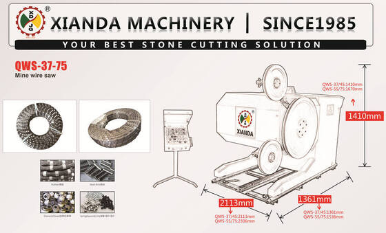 Granit Marmer Quarry Stone Diamond Wire Saw Cutting Machine PLC Dikendalikan Motor Berkualitas Tinggi Penggunaan Konstruksi