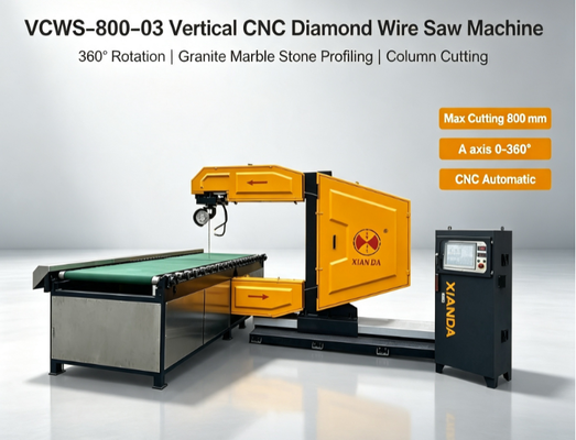 Mesin Gergaji Kawat Berlian CNC Vertikal dengan Rotasi 360° untuk Pemotongan Lengkung Granit Marmer | Daya Motor 7,5-15 kW & Beban Meja Kerja 3+3 Ton